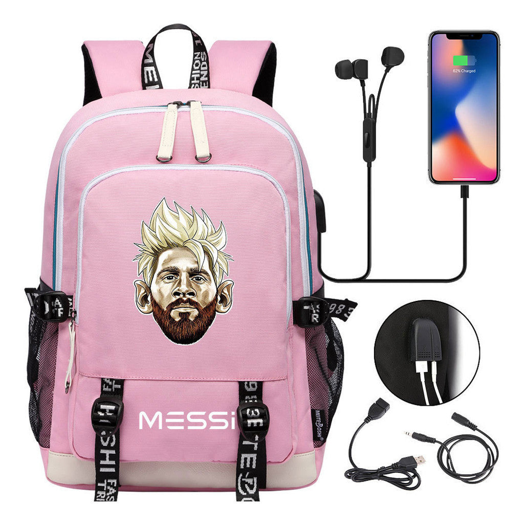 Sports Football Stars, Teenagers, Primary And Secondary School Students, Backpack Usb, Men's And Women's Leisure Backpack