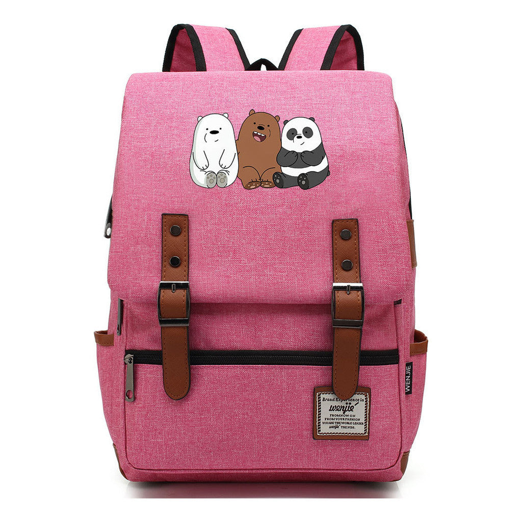 Cartoon Cute Three Bears Printed Youth School Bag For Men And Women Leisure Belt Buckle Classic Backpack