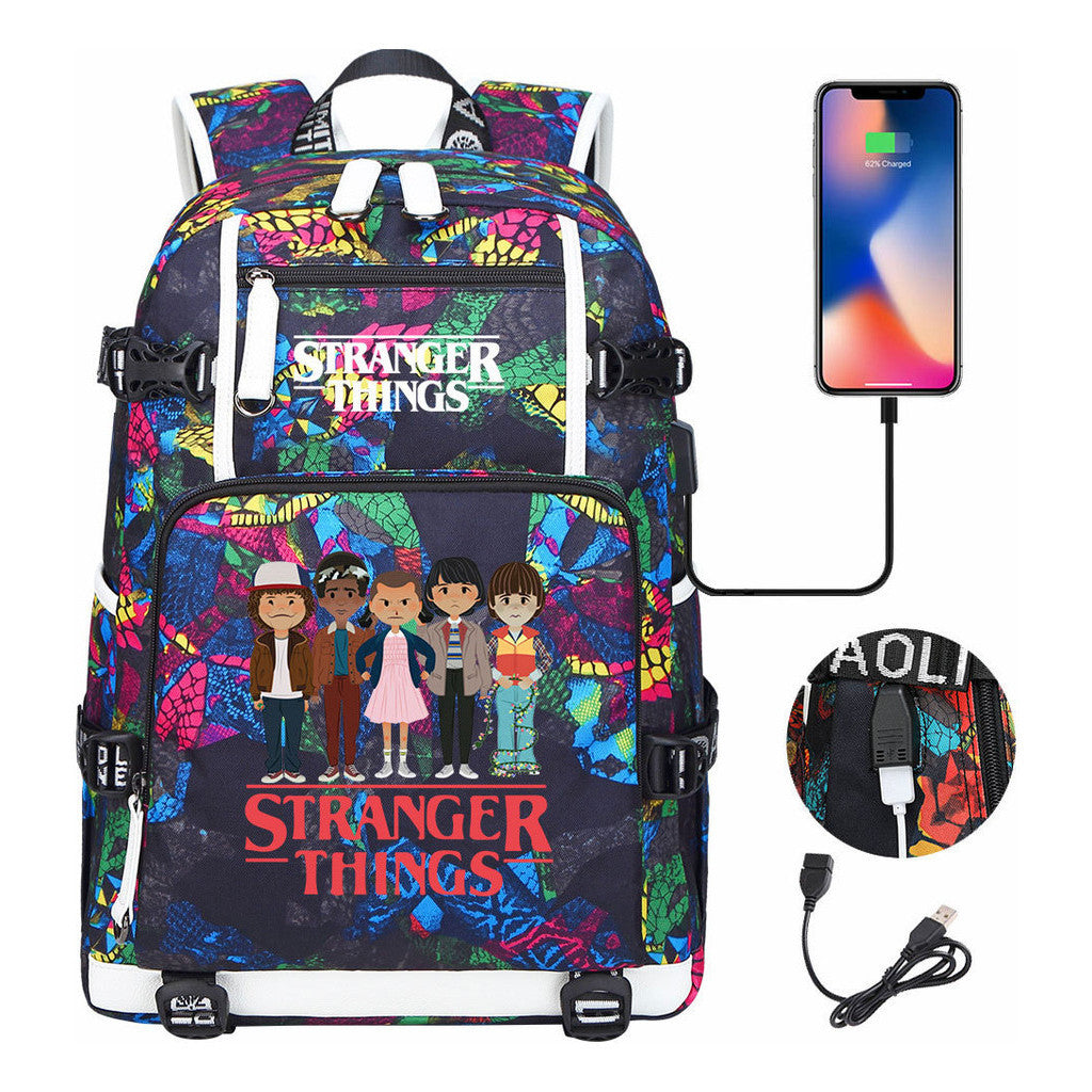 Strange Story Printed Usb Youth Student Backpack For Men And Women's Leisure Travel Backpack