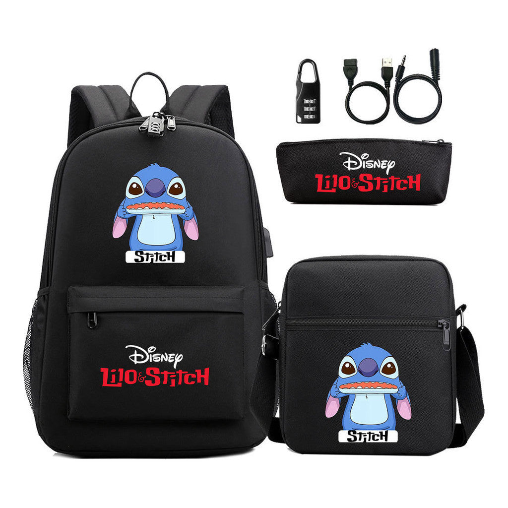 Interstellar Baby Stitch Usb Password Lock Youth Student Backpack 3-piece Set For Men And Women Backpacks
