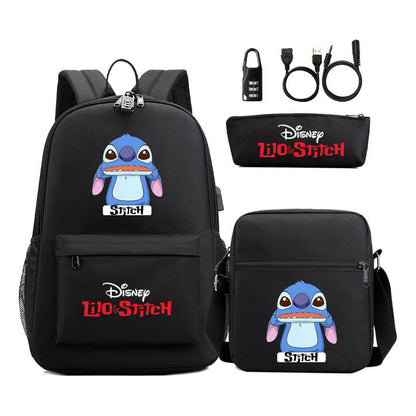 Interstellar Baby Stitch Usb Password Lock Youth Student Backpack 3-piece Set For Men And Women Backpacks