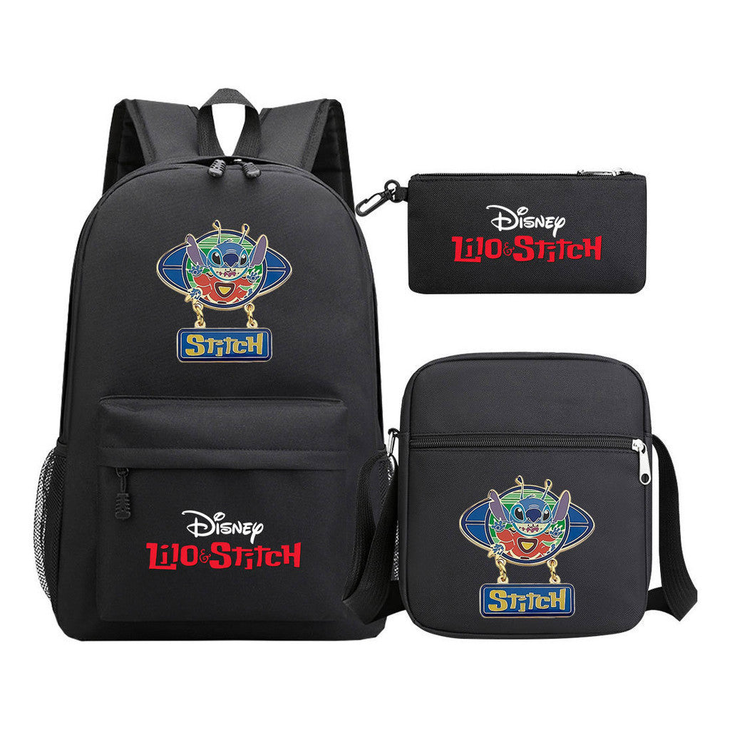 Starry Baby Stitch Printed Youth School Bag Three Piece Set For Men And Women Shoulder Set Backpack