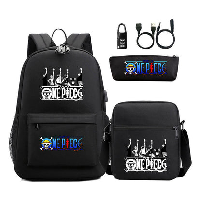 Usb Password Lock Student Backpack Three Piece Set Backpack Set