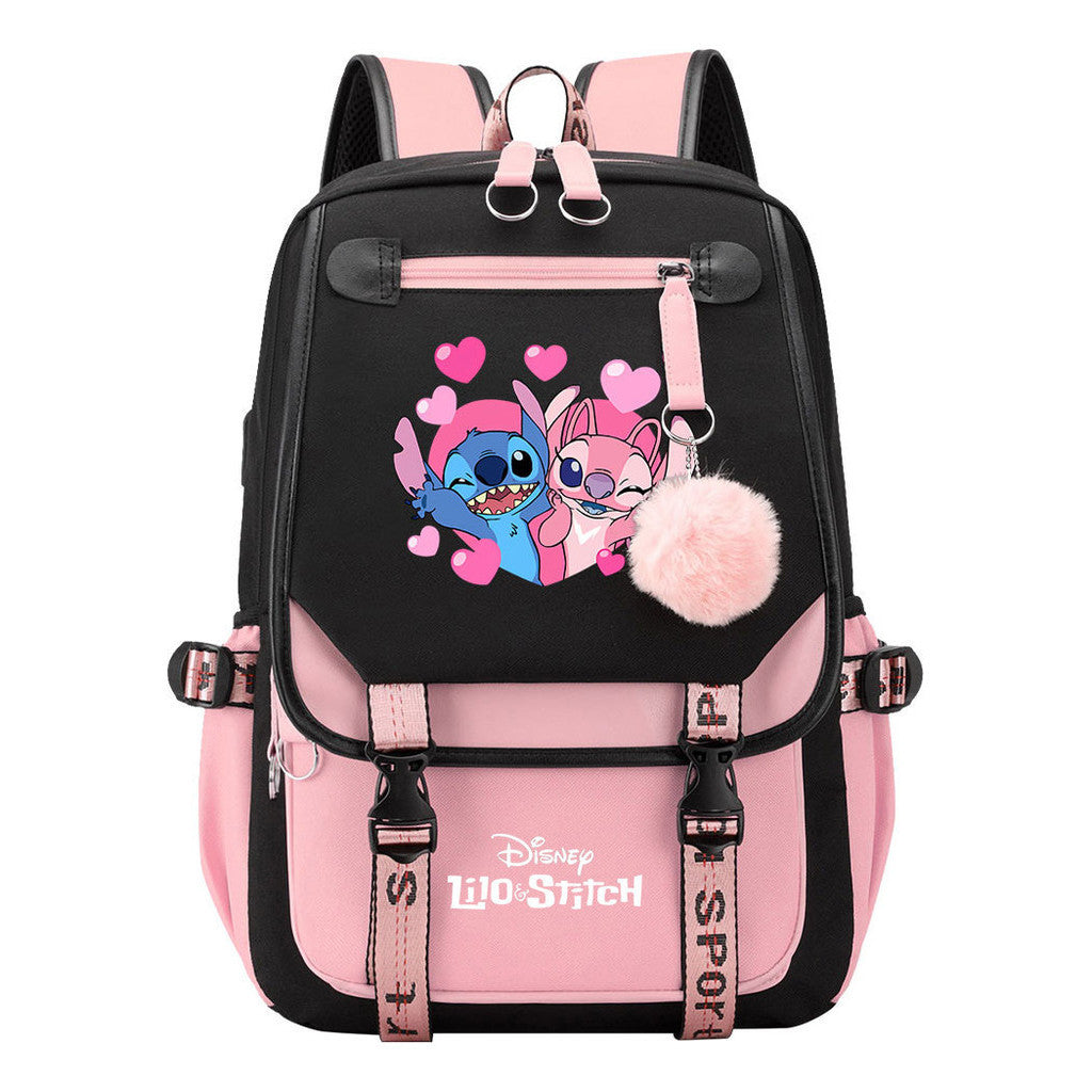 Interstellar Baby Stitch Usb Backpack For Boys And Girls Casual Woven Strap Flip Backpack
