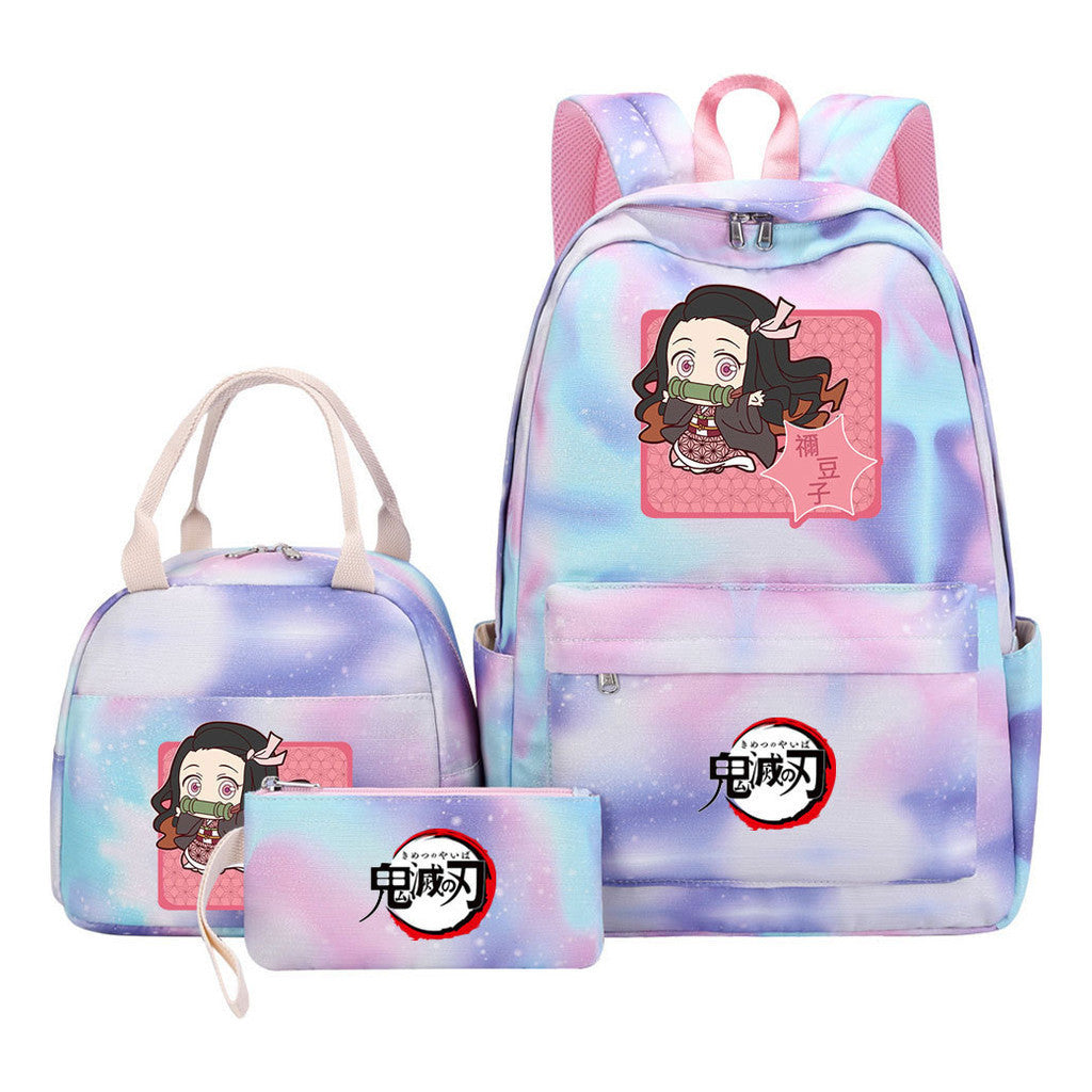Cartoon Fashion Youth Student Girls School Bag Lunch Bag Three Piece Set Backpack