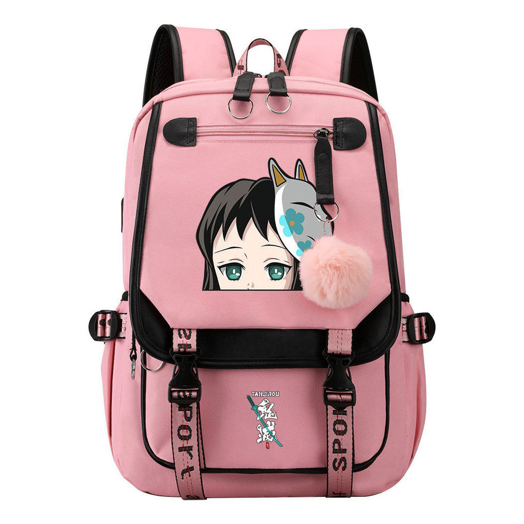 Cartoon Fashion Usb Youth School Bag For Boys And Girls Casual Ribbon Flip Backpack