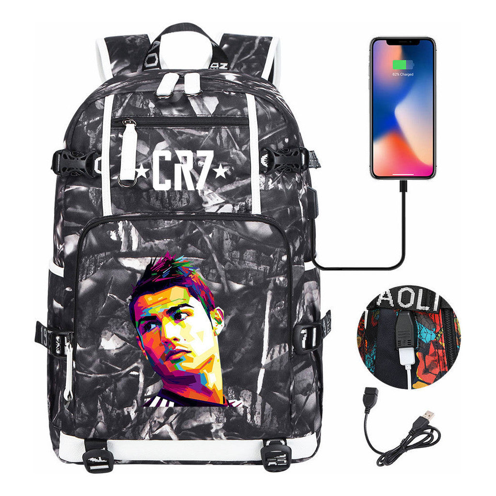 Football Star Cristiano Ronaldo Printed Youth Backpack, Backpack, Leisure Travel Backpack
