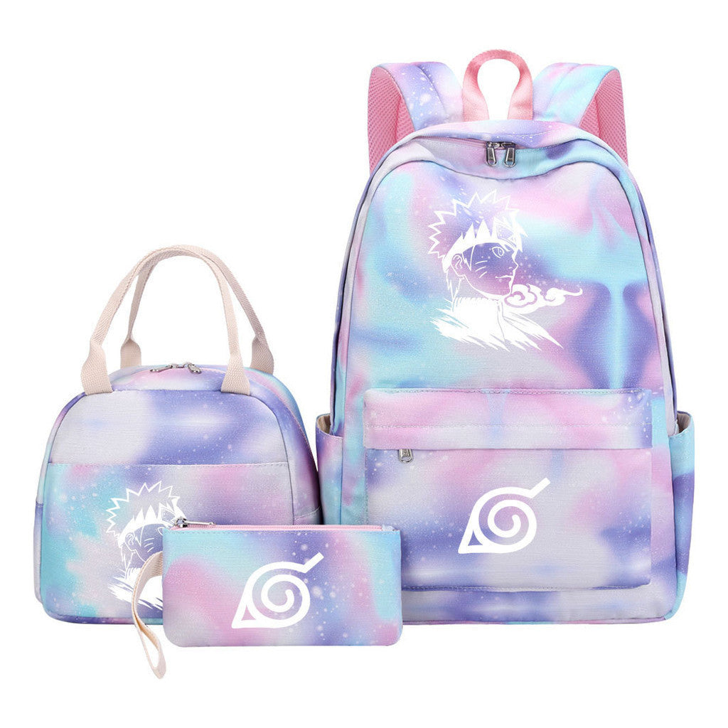 Naruto Teenage Student Girls School Bag Lunch Bag Three Piece Set Backpack Set