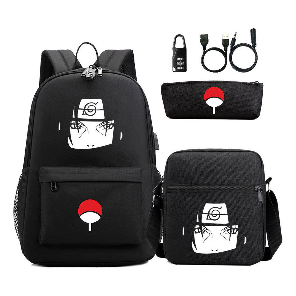 Naruto Usb Password Lock Student Backpack Three Piece Set Backpack Set