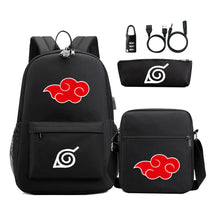 Naruto Usb Password Lock Youth Student Backpack Three Piece Set For Men And Women Backpack Set