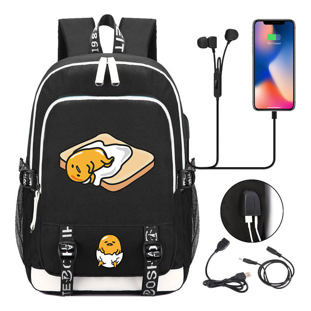 Comic Lazy Egg Youth Student Backpack Usb Men's And Women's Leisure Backpack