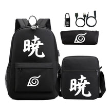 Fashionable Naruto Usb Password Lock Youth Student School Bag Three Piece Backpack Set