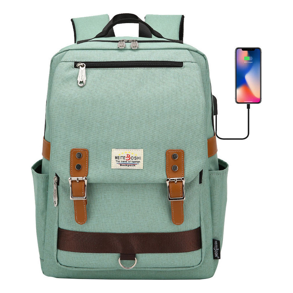 Printed Teenage Student Backpack For Men And Women With Casual Belt Buckle Usb Backpack