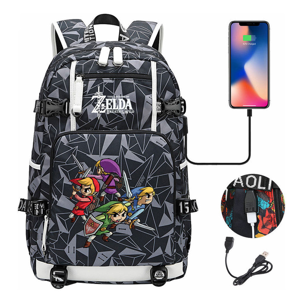 Legend Of Zelda Usb Youth Student Backpack For Leisure Travel Backpack