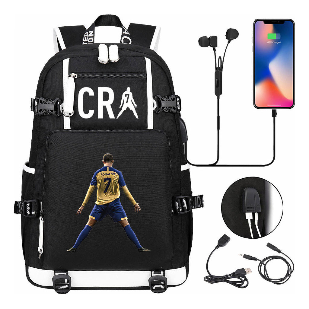 Football Star Cristiano Ronaldo Printed Youth Student Backpack Leisure Travel Backpack