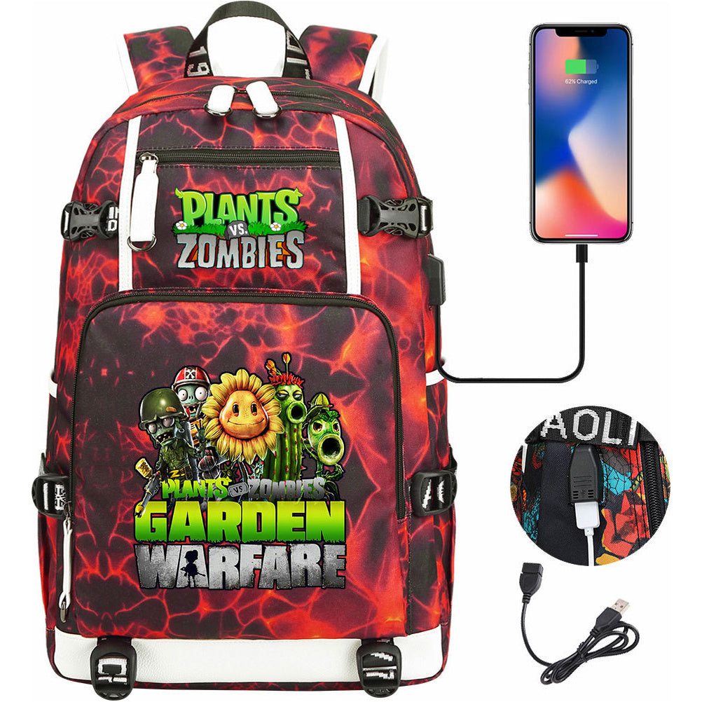 Plant Wars Usb Youth Student Backpack For Men And Women's Leisure Travel Backpack