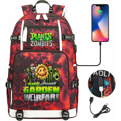 Plant Wars Usb Youth Student Backpack For Men And Women's Leisure Travel Backpack