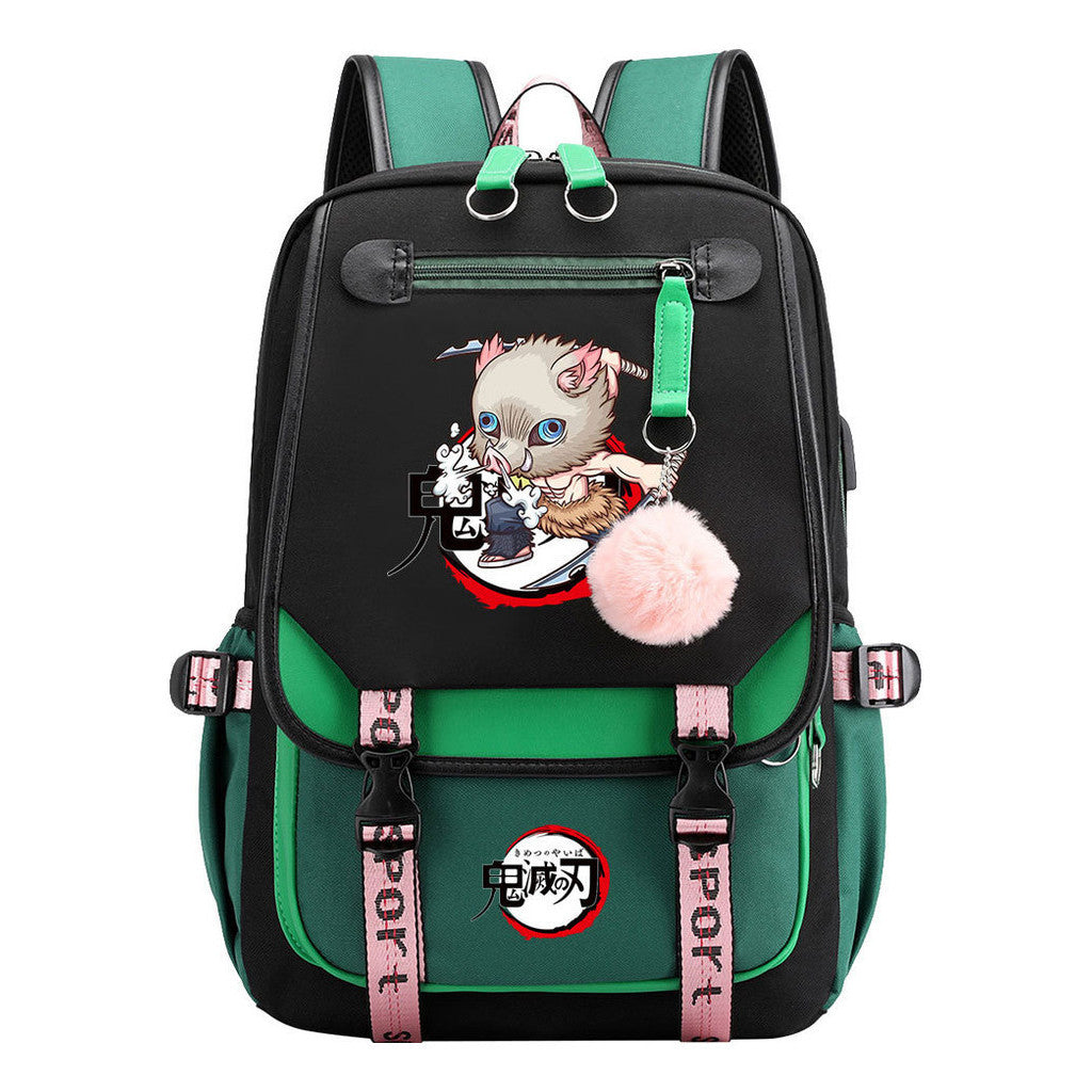 Comic Cartoon Fashion Usb Student Backpack Casual Woven Flap Backpack