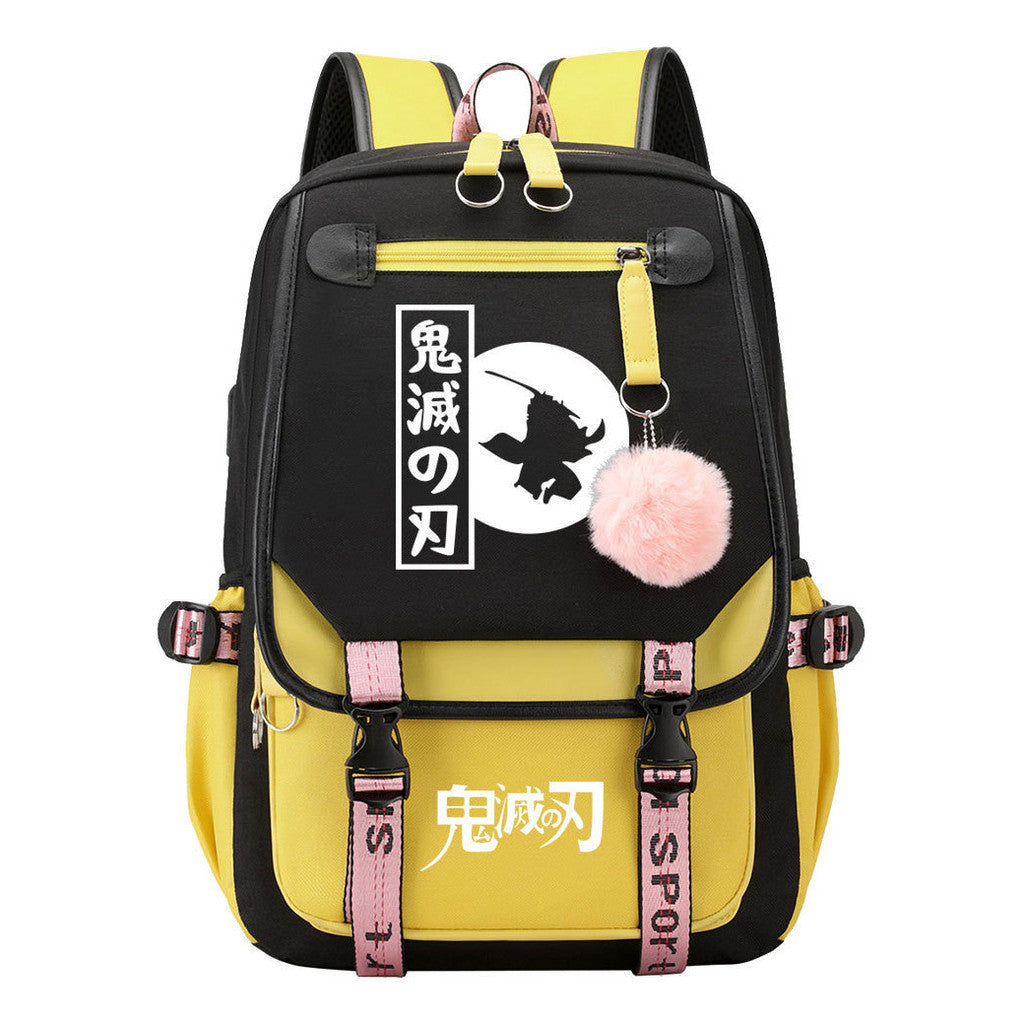 Cartoon Fashion Usb Youth Student School Bag Casual Ribbon Flip Backpack
