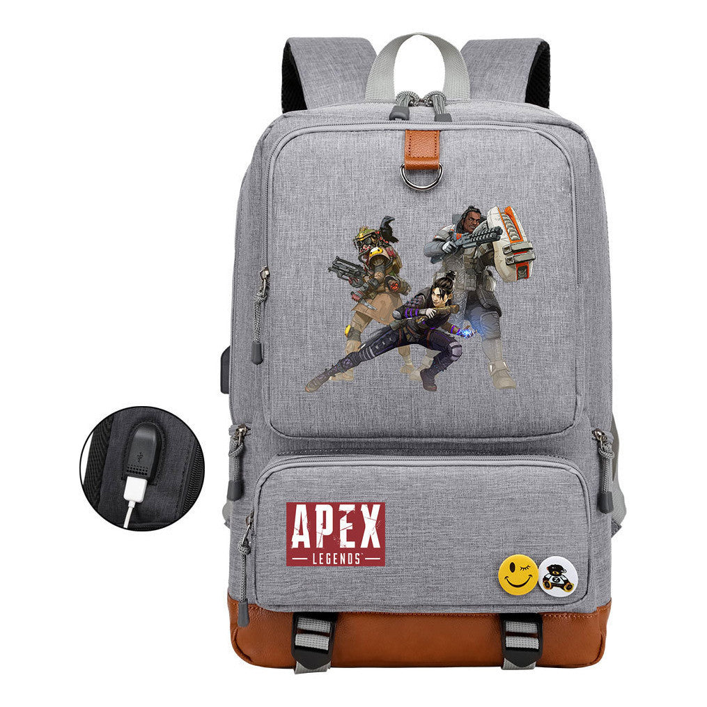 Apex Hero Print Usb Youth School Bag Leisure Travel Backpack
