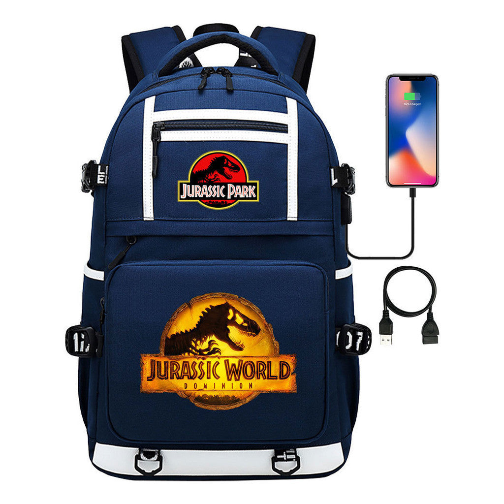 Jurassic Park Dinosaur Usb Youth School Bag Men's And Women's Backpack Leisure Travel Backpack
