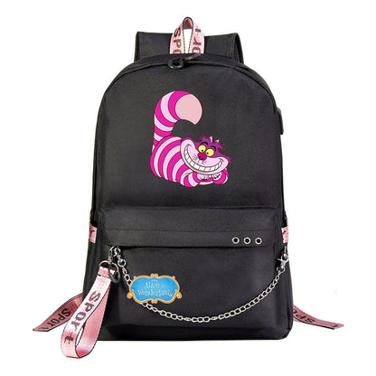 Cheshire Cat Alice's Adventure In Wonderland Youth School Bag Men's And Women's Leisure Weaving Strap Backpack