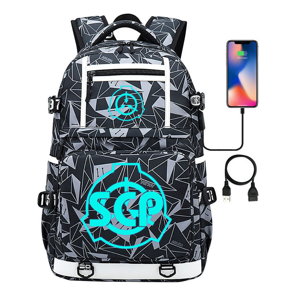 Blue Glow Printed Usb Youth Student Backpack For Men And Women's Leisure Travel Backpack