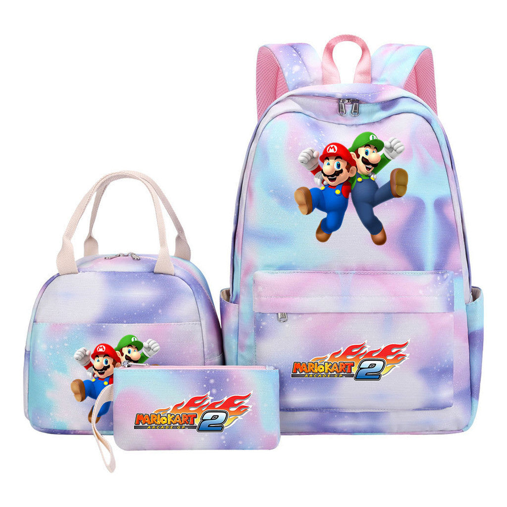 Super Mario Student Girls School Bag Lunch Bag Three Piece Backpack Set