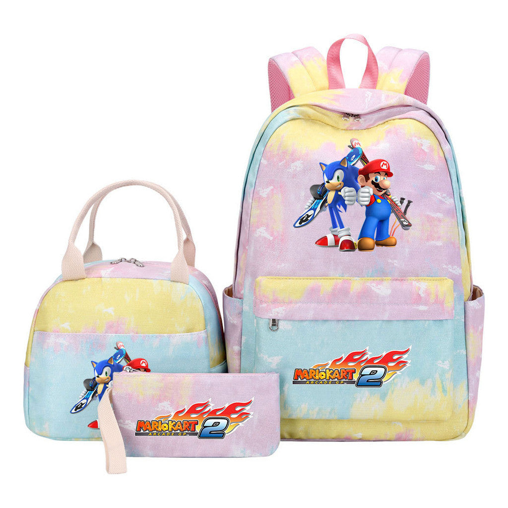 Super Mario Student Girls School Bag Lunch Bag Three Piece Backpack Set