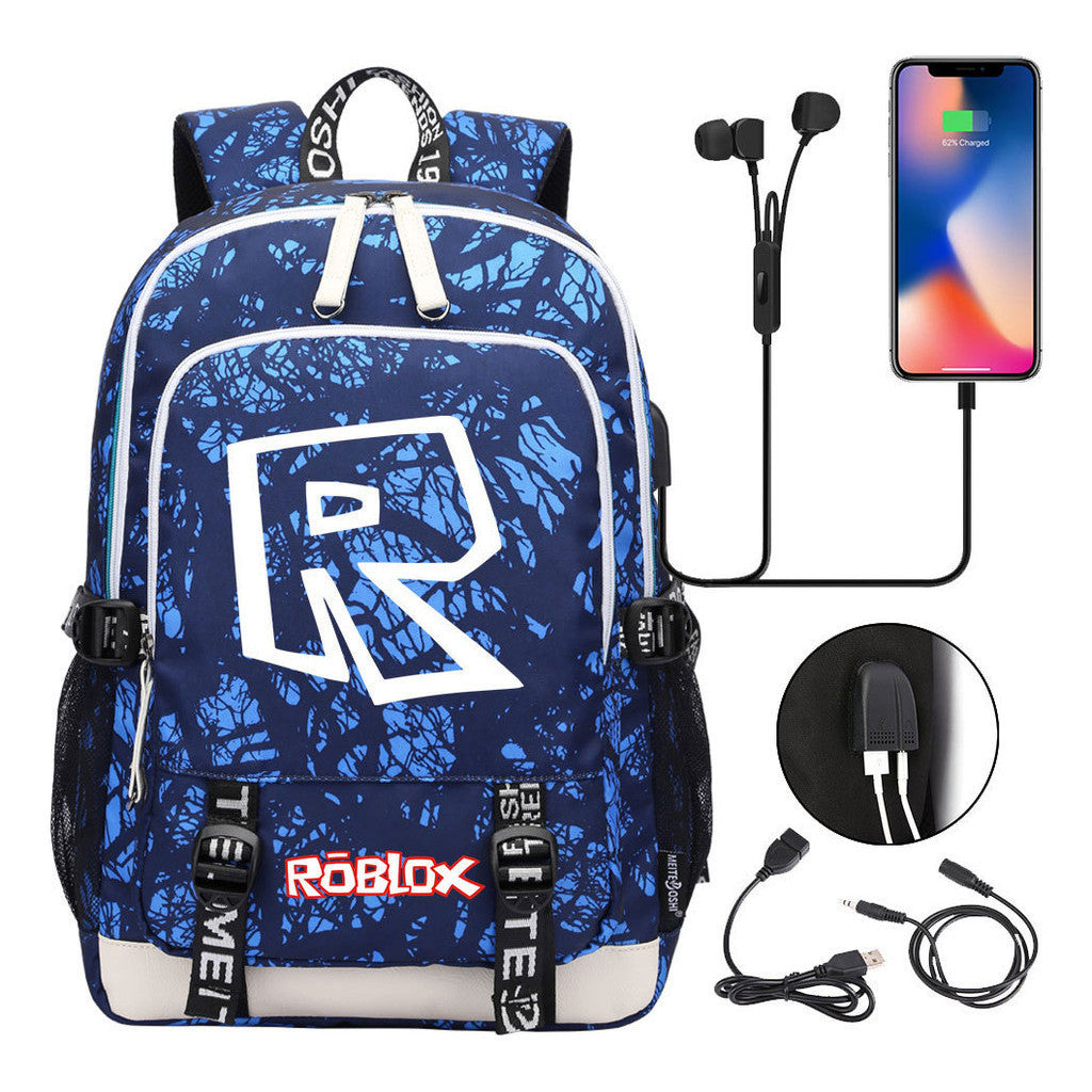 Printed Youth Student Backpack Usb Casual Backpack