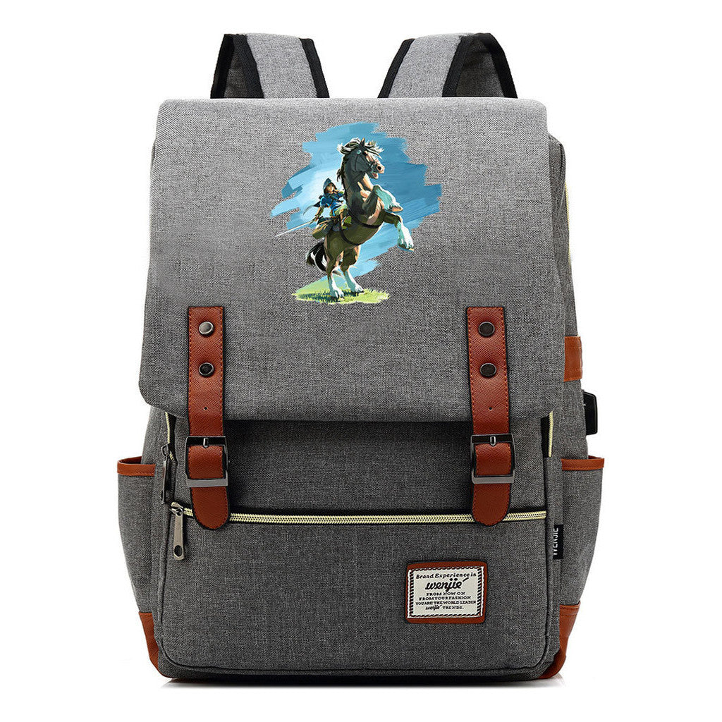 Game Zelda Kingdom Tears Print Youth Student Backpack Usb Casual Backpack