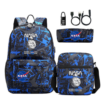 Fashionable Usb Password Lock Youth Student Backpack Three Piece Set Backpack