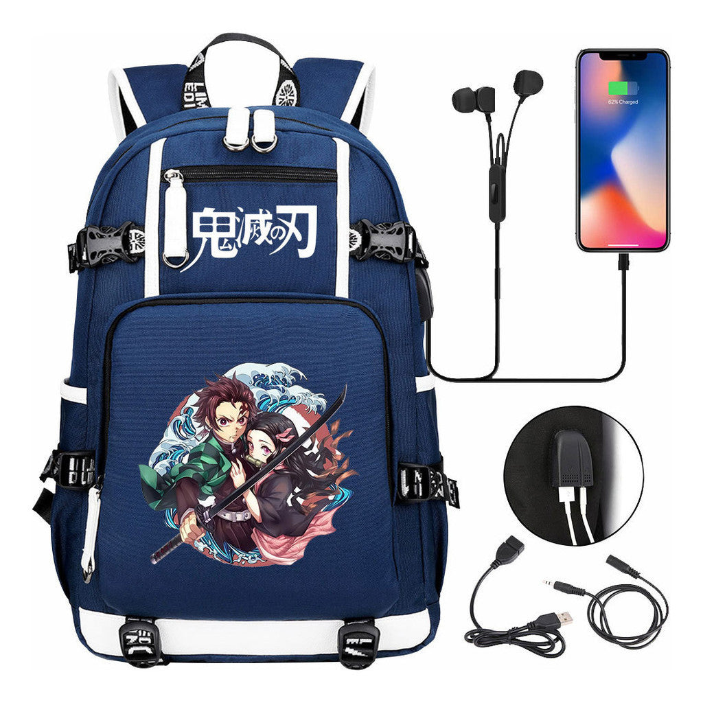 Cartoon Printed Usb Large Capacity Backpack For Men And Women's Leisure Travel Backpack