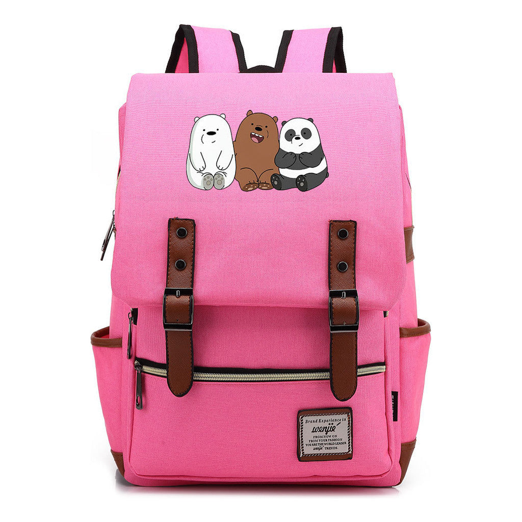 Cartoon Cute Three Bears Printed Youth School Bag For Men And Women Leisure Belt Buckle Classic Backpack