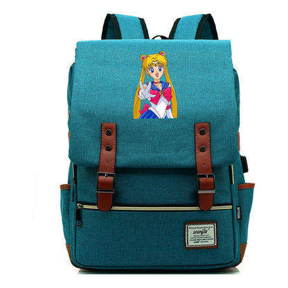 Anime Beauty Girl Warrior Youth Student School Bag Usb Men's And Women's Leisure Backpack