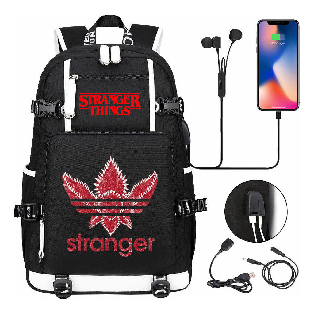 Strange Story Printed Usb Youth Student Backpack For Men And Women's Leisure Travel Backpack