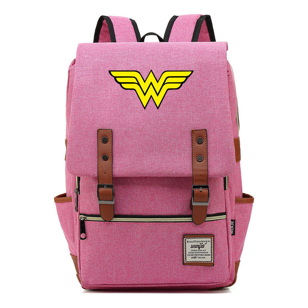 Anime Wonder Woman Printed Youth Student School Bag Men's And Women's Leisure Belt Buckle Backpack