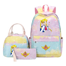 Anime Beauty Girl Warrior Girls School Bag Lunch Bag Three Piece Set Backpack Set