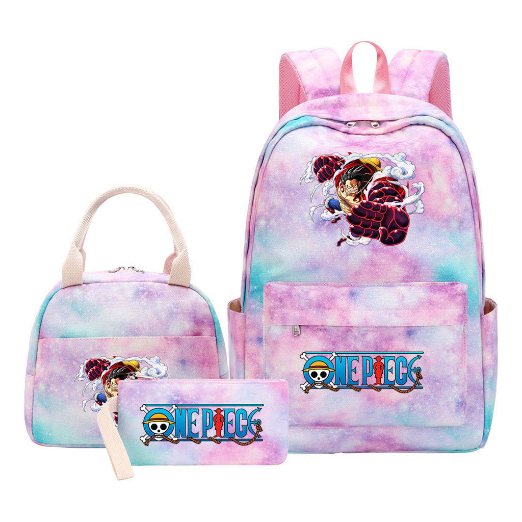 Cartoon Pirate King  Student Girl Backpack Lunch Bag Three Piece Set Backpack