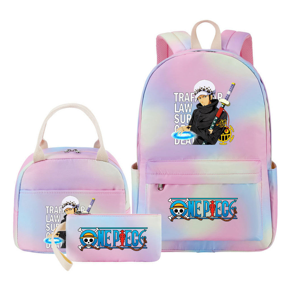 Cartoon Pirate King Student Girls School Bag Lunch Bag Three Piece Set Backpack Set