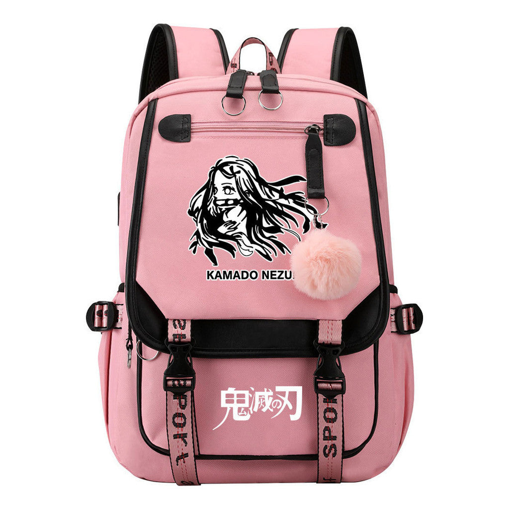 Cartoon Fashion Usb Youth School Bag For Boys And Girls Casual Ribbon Flip Backpack
