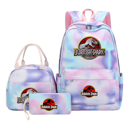Jurassic Park Dinosaur Student Girls School Bag Lunch Bag Three Piece Set Backpack Set