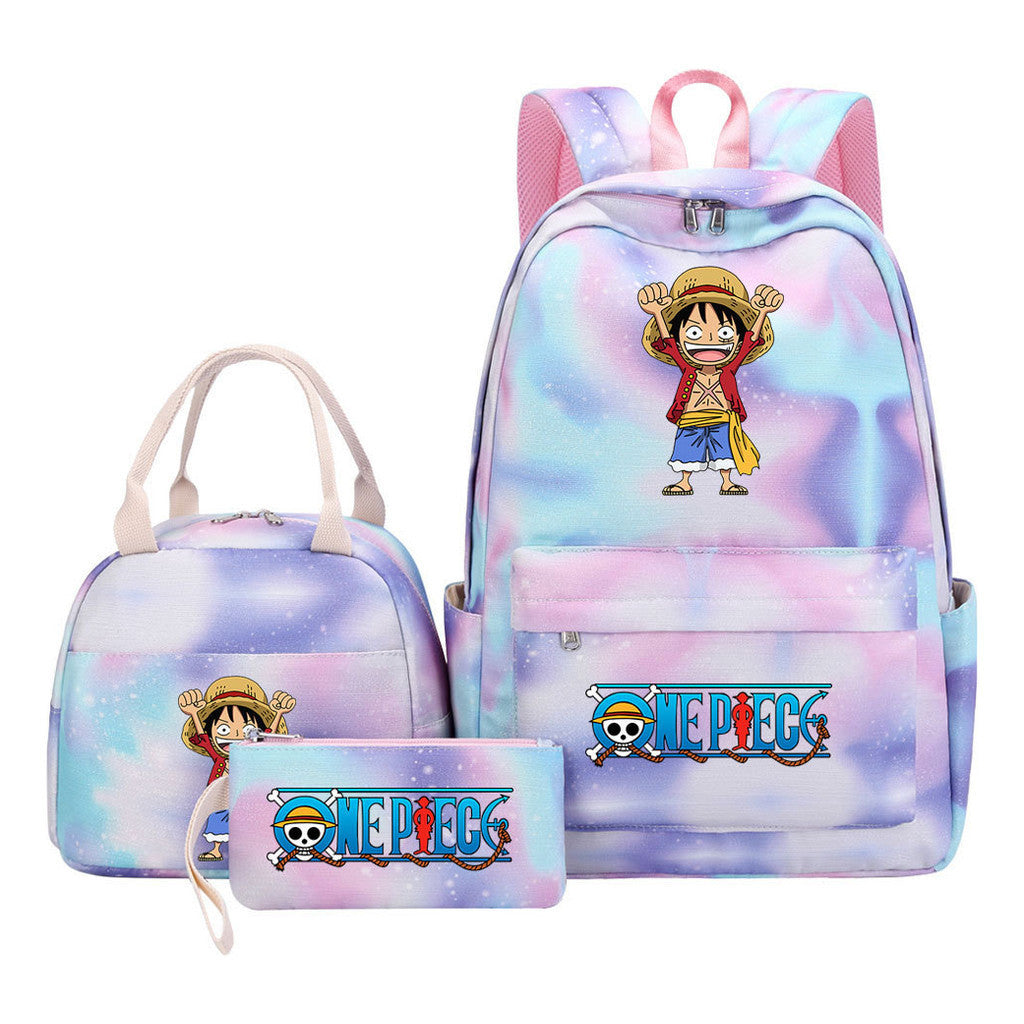 Cartoon Pirate King Student Girls School Bag Lunch Bag Three Piece Set Backpack Set