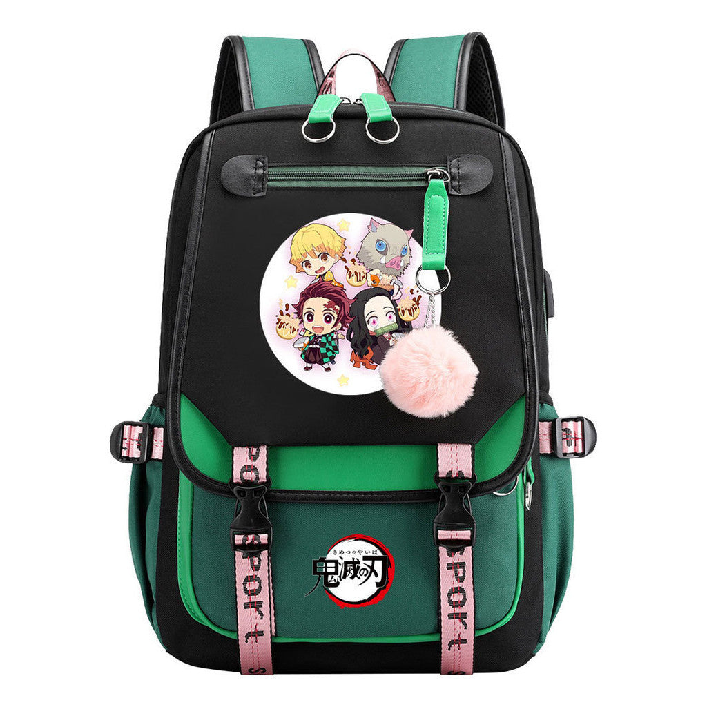 Cartoon Fashion Usb Student Backpack With Casual Woven Strap Flip Back Backpack