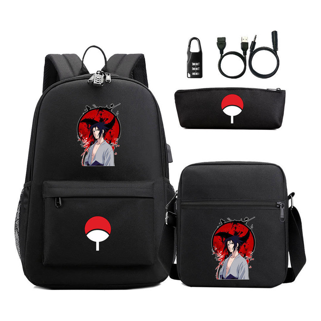 Naruto Usb Password Lock Year Student School Bag Three Piece Set Backpack Set