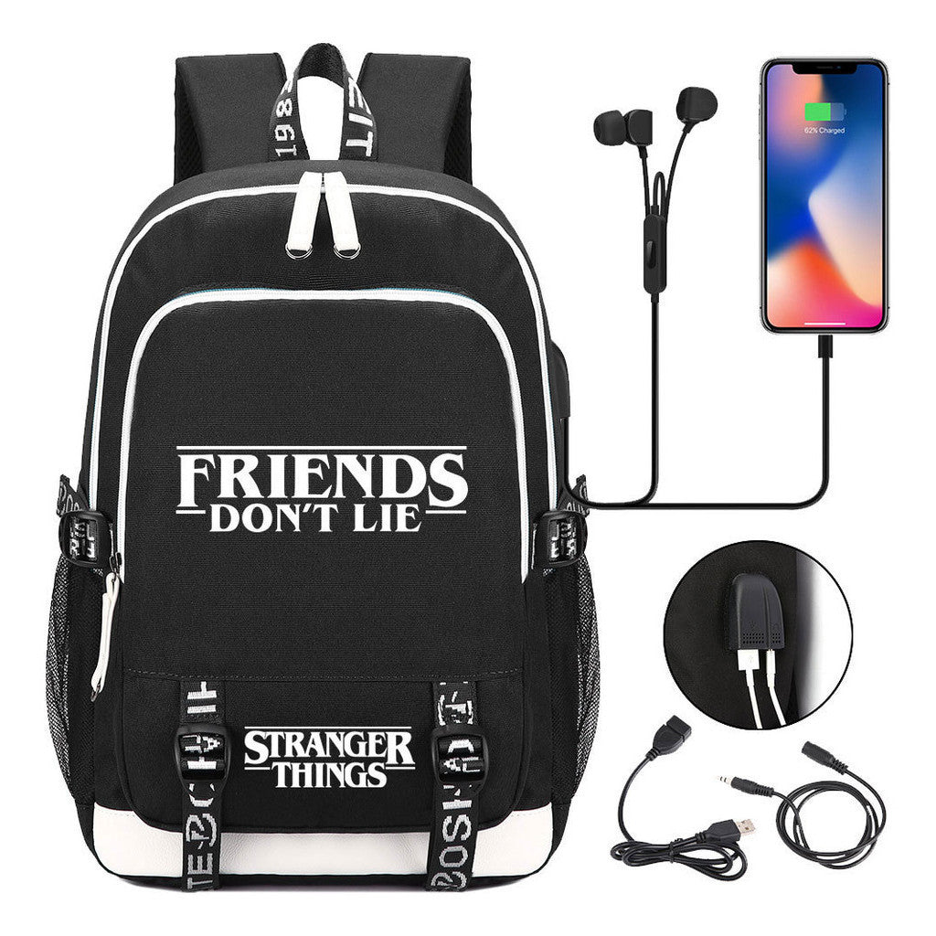 Strange Story Printed Usb Teenage Student Backpacks Men's And Women's Leisure Travel Backpack