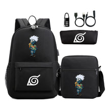 Fashionable Naruto Usb Password Lock Youth Student School Bag Three Piece Backpack Set