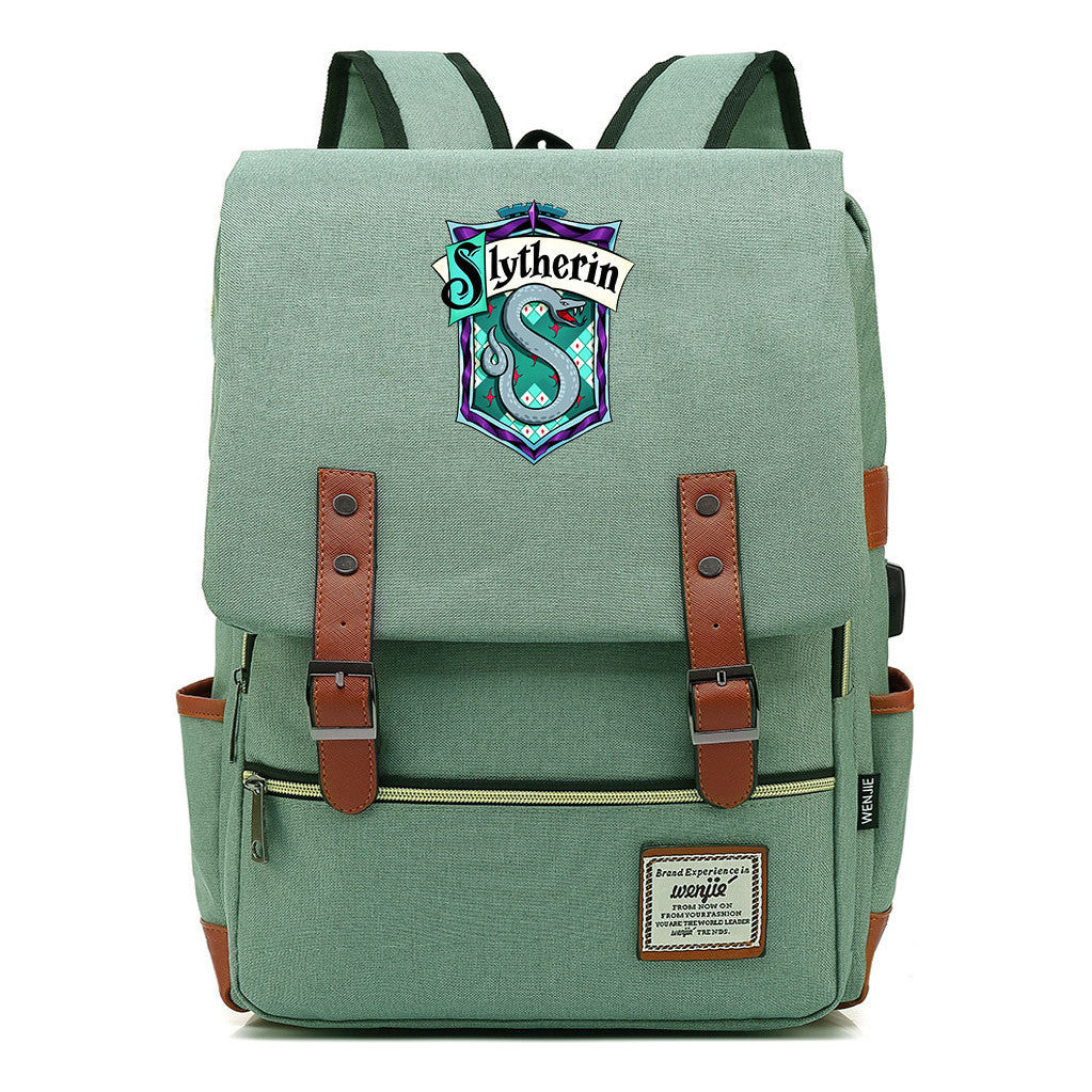 School Of Witchcraft And Wizardry Student Backpack Usb Men's And Women's Leisure Belt Buckle Backpack