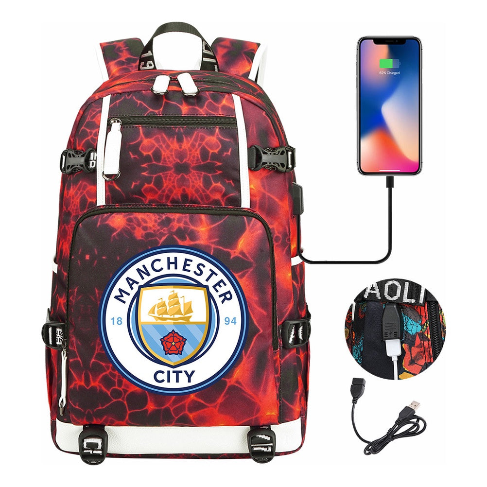 Sports Football Star Usb Printed Youth Student Backpack Leisure Travel Backpack