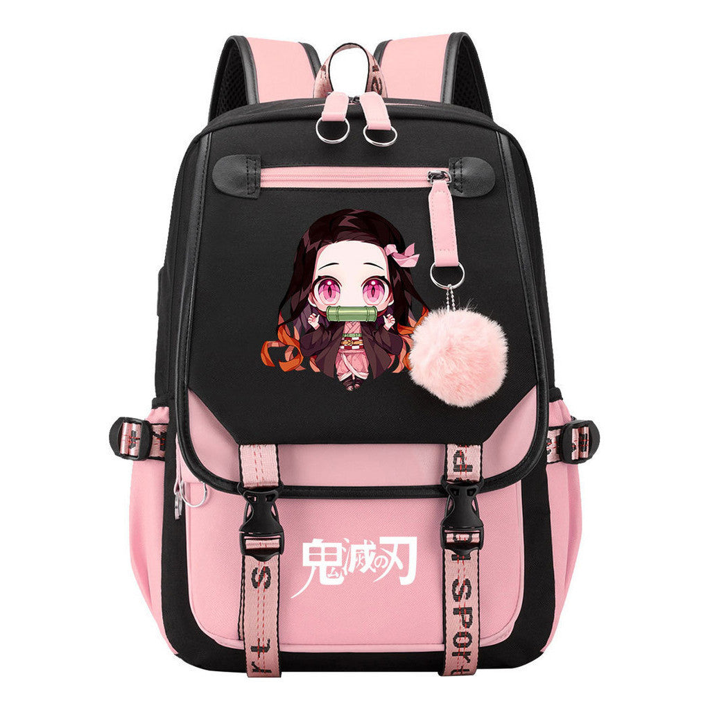 Cartoon Fashion Usb Youth Student Backpack Boy's And Girl's Leisure Ribbon Flip Backpack
